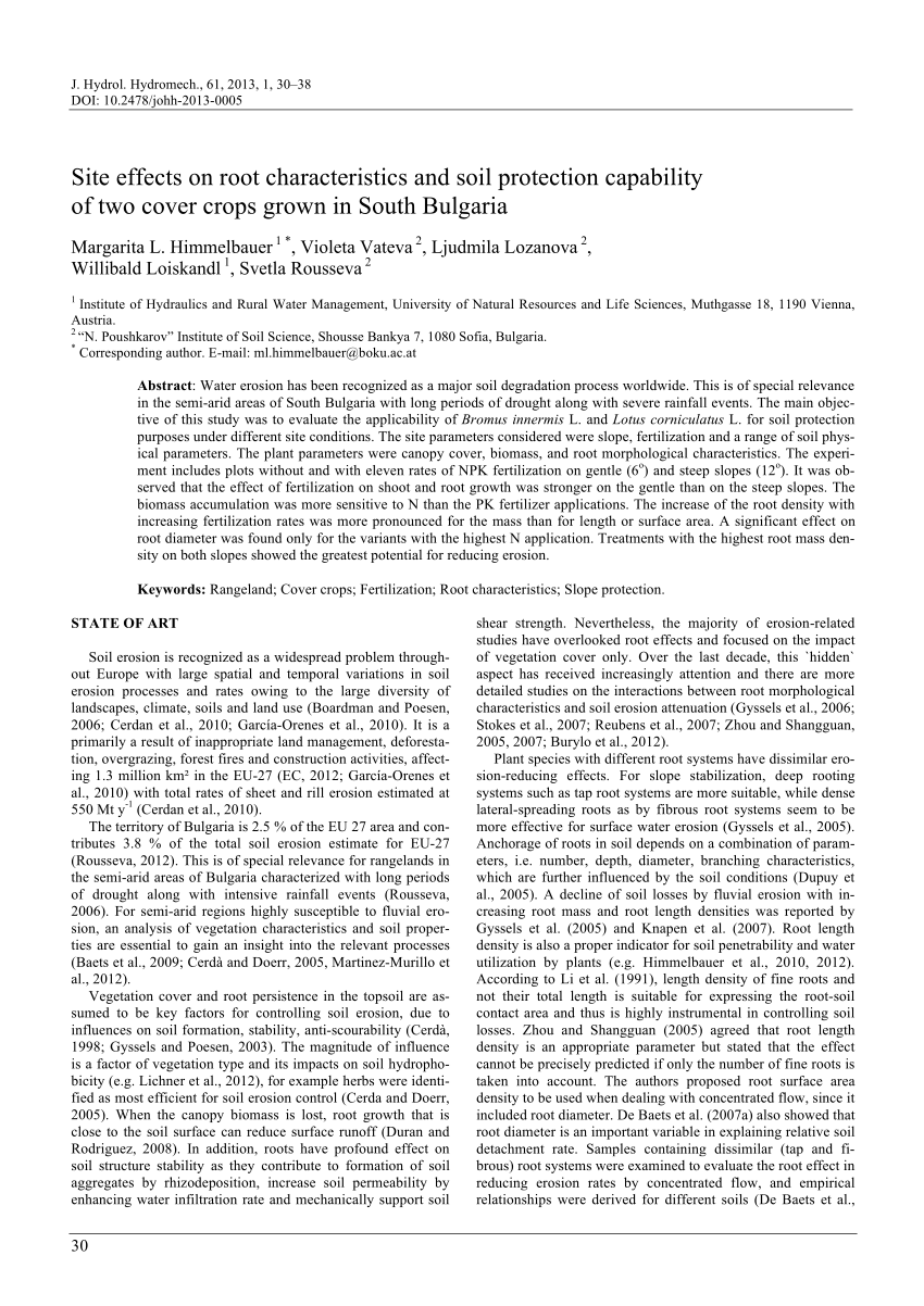 Pdf Site Effects On Root Characteristics And Soil Protection Capability Of Two Cover Crops In South Bulgaria