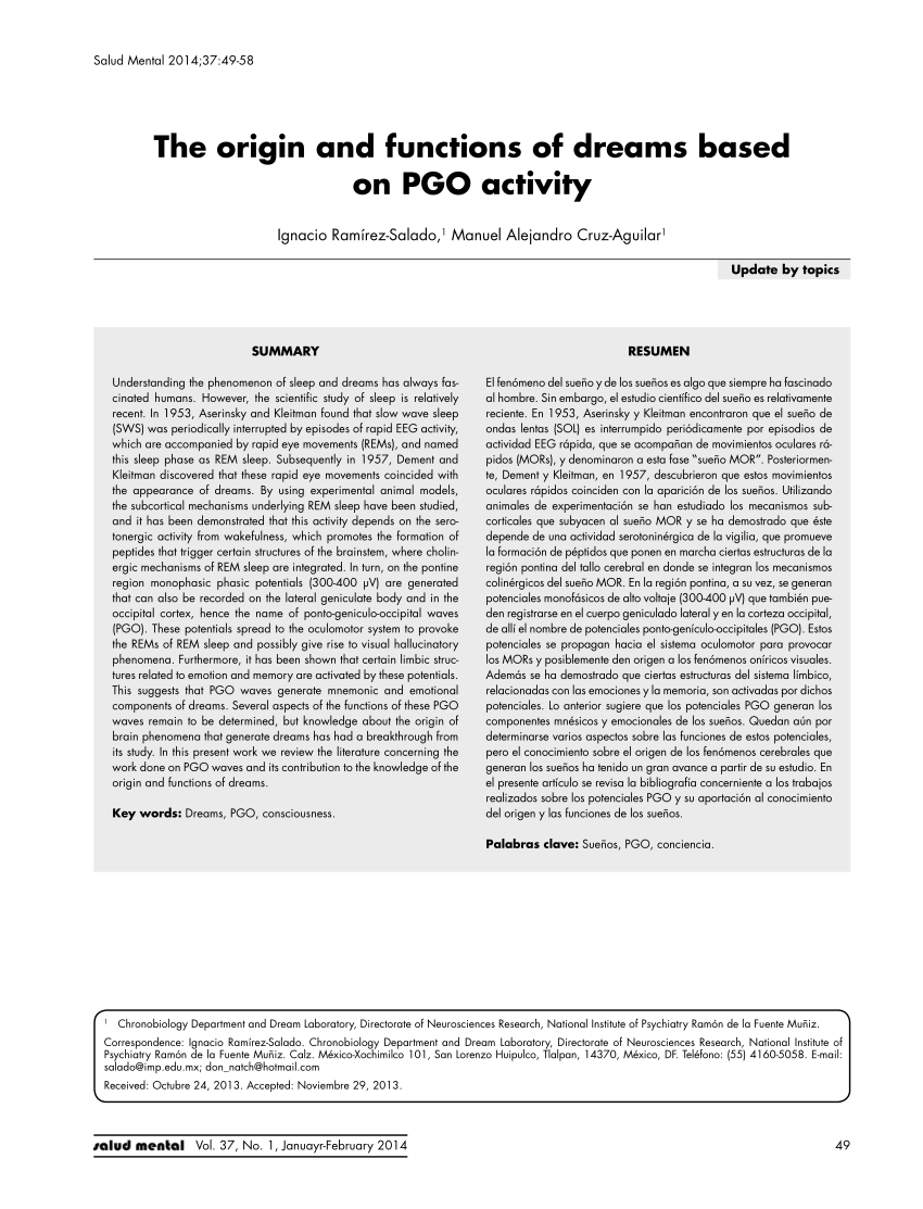 Pdf The Origin And Functions Of Dreams Based On Pgo Activity