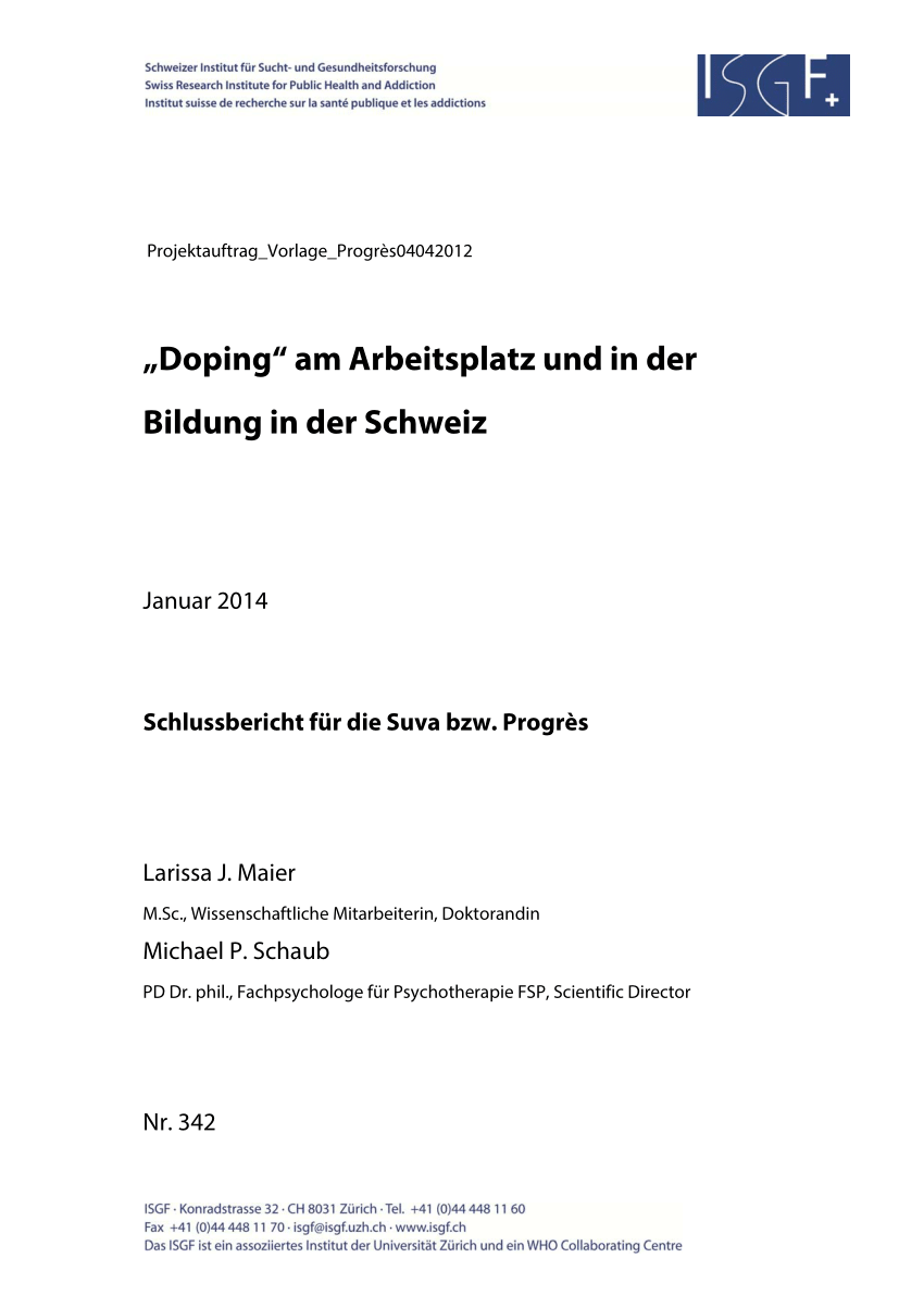 Pdf Doping Am Arbeitsplatz Und In Der Bildung In Der Schweiz