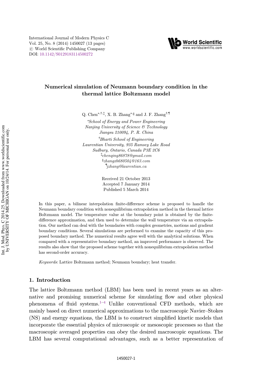 Pdf Numerical Simulation Of Neumann Boundary Condition In The Thermal Lattice Boltzmann Model