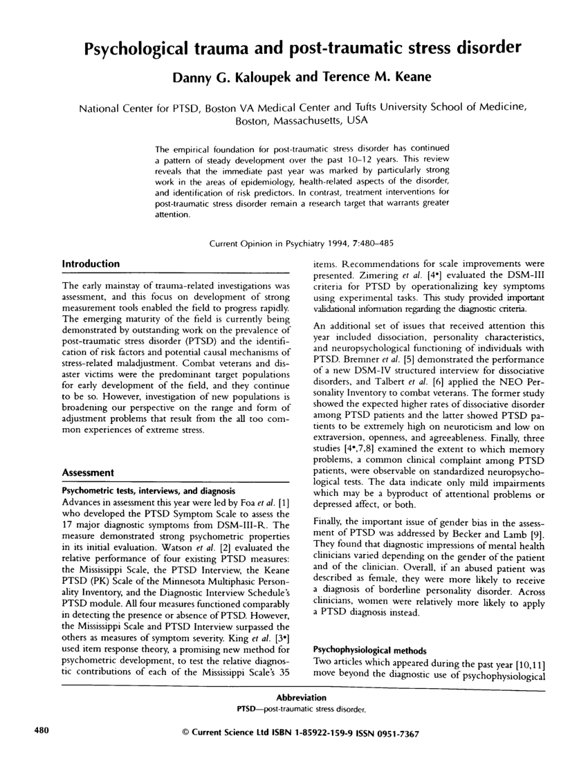 post traumatic stress disorder psychology essay