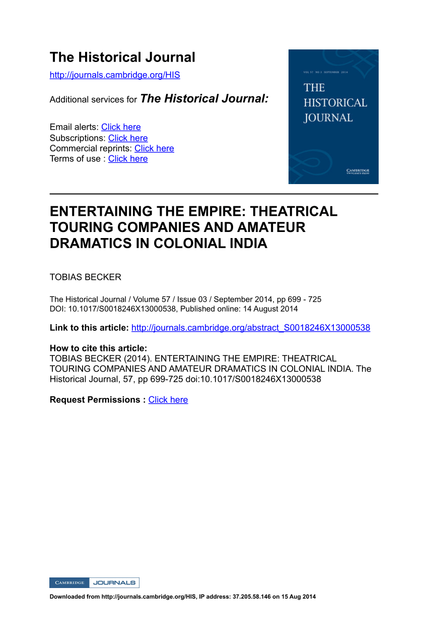 PDF) Entertaining the empire Theatrical touring companies and amateur dramatics in colonial India pic image