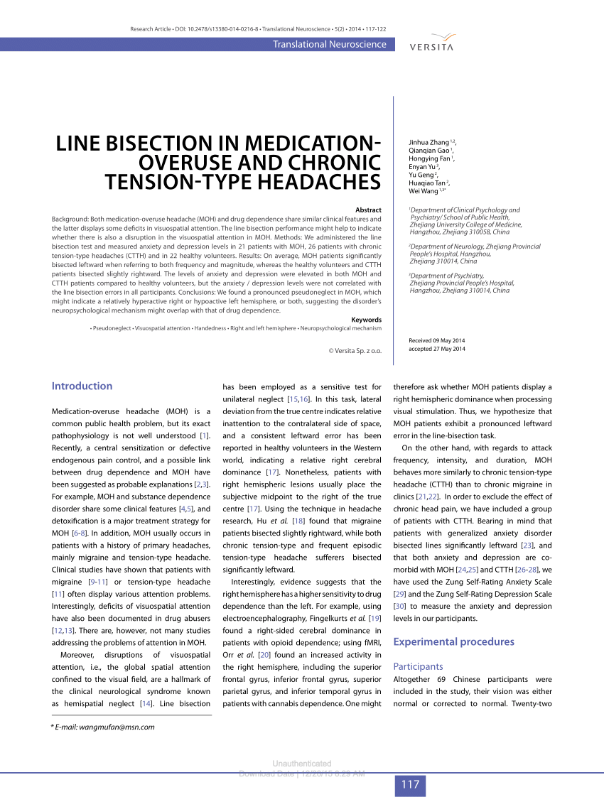 (PDF) Line bisection in medication-overuse and chronic ...