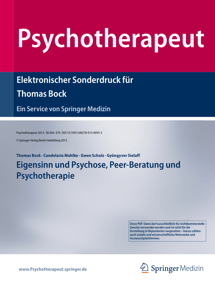 PDF Eigensinn und Psychose Peer Beratung und Psychotherapie