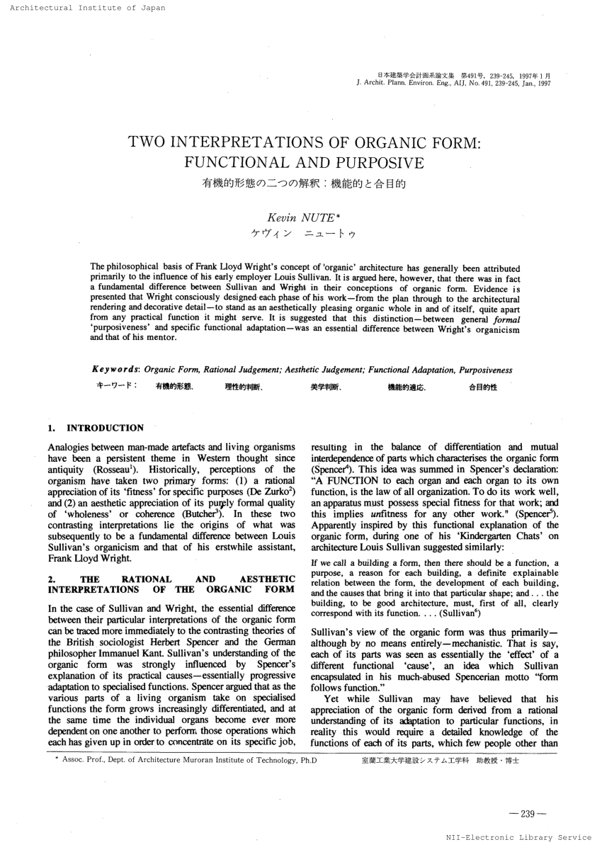 PDF) Two Interpretations of Organic Form: Functional and Purposive