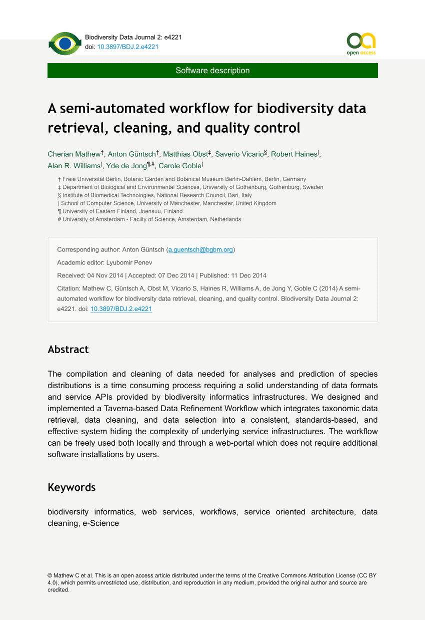 Pdf A Semi Automated Workflow For Biodiversity Data Retrieval Cleaning And Quality Control