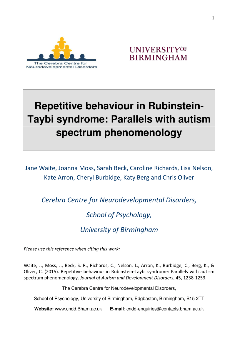 PDF) The behavioral phenotype of Rubinstein–Taybi syndrome: A scoping  review of the literature