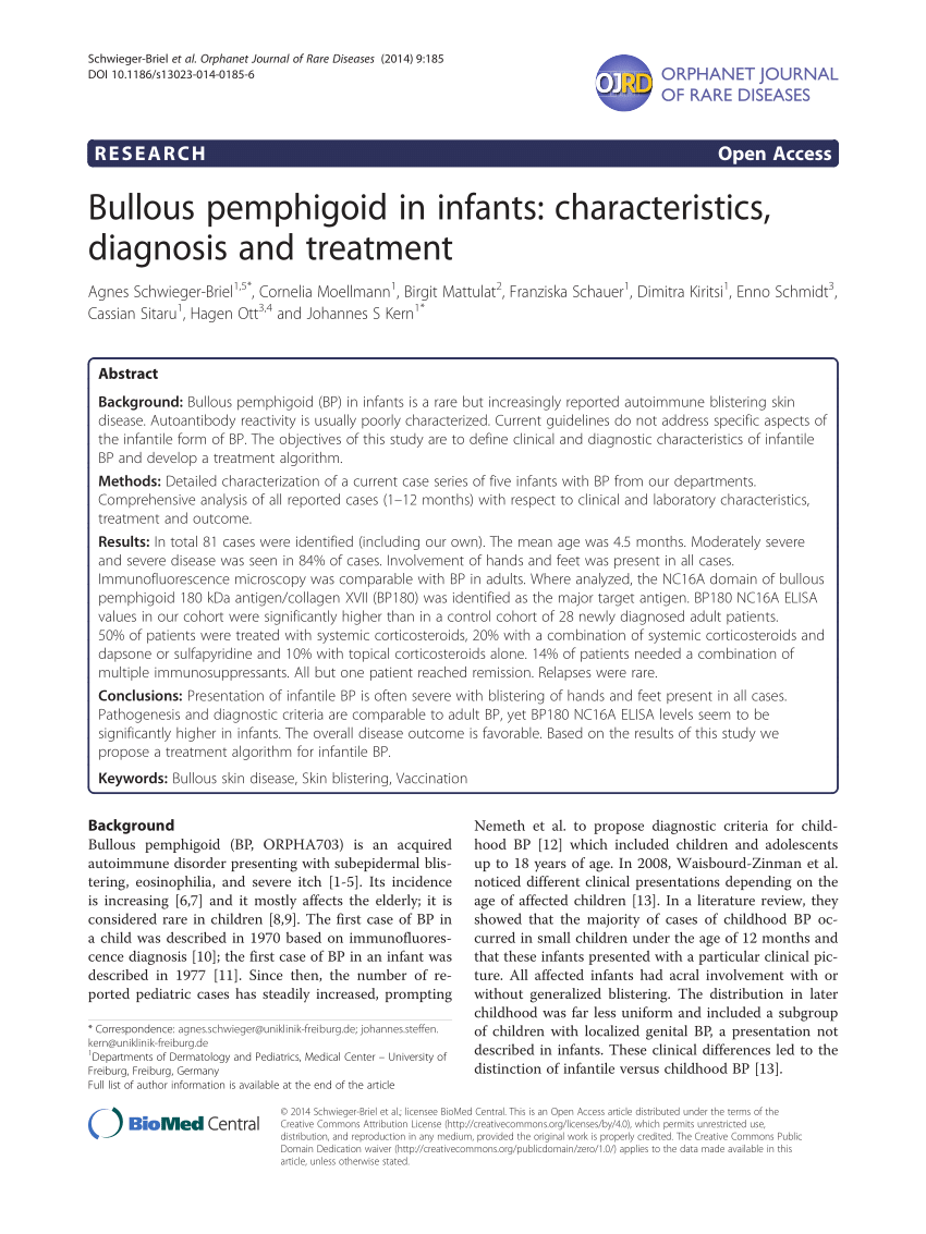 Pdf Bullous Pemphigoid In Infants Characteristics Diagnosis And Treatment