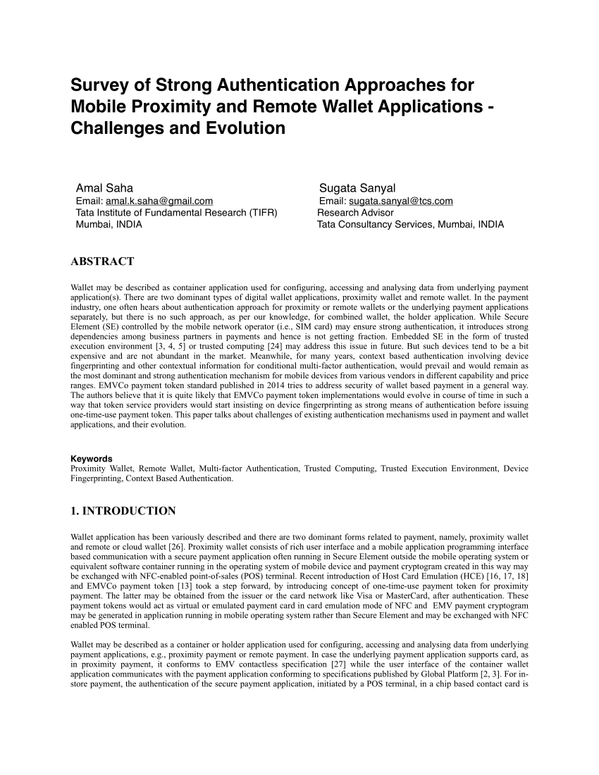Pdf Survey Of Strong Authentication Approaches For Mobile Proximity And Remote Wallet Applications Challenges And Evolution