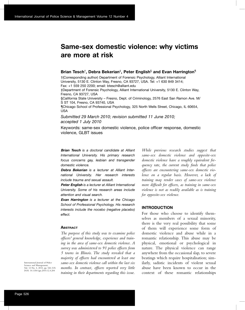 Pdf Same Sex Domestic Violence Why Victims Are More At Risk