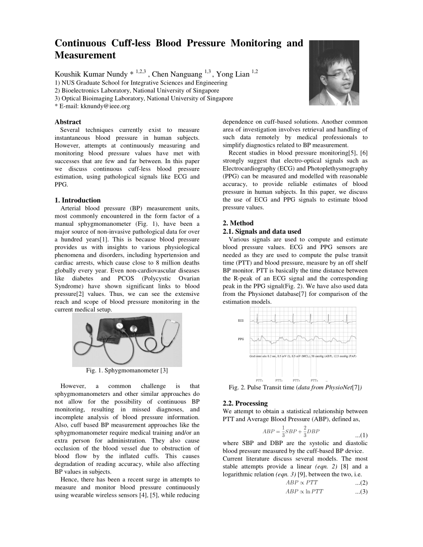 PDF) Continuous Cuff-less Blood Pressure Monitoring and Measurement