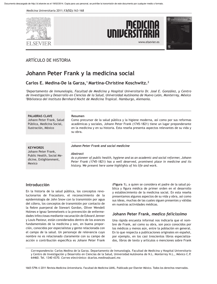 PDF) [ Johann Peter Frank and Social Medicine ] in spanish Johann Peter  Frank y la medicina social