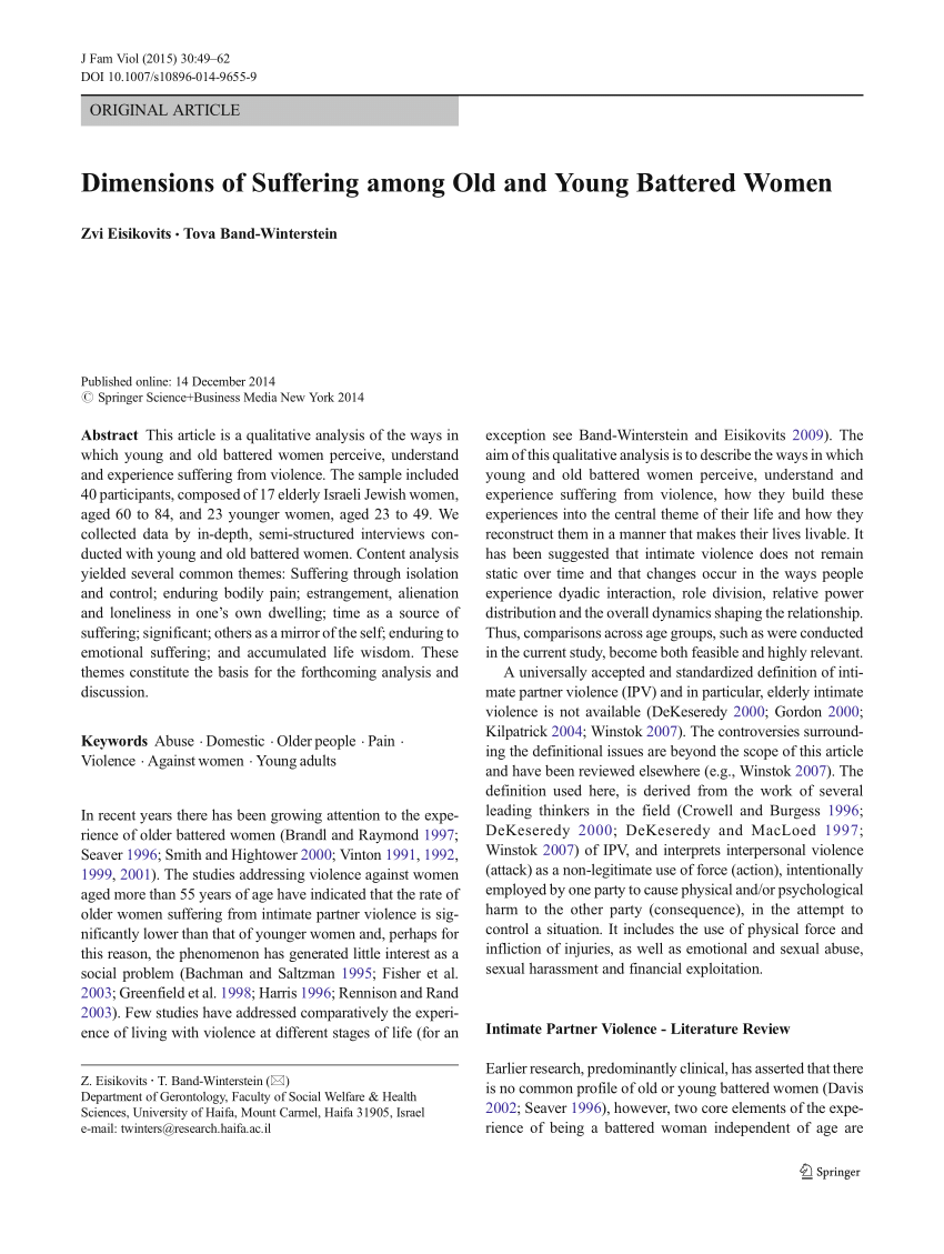 PDF) Dimensions of Suffering among Old and Young Battered Women
