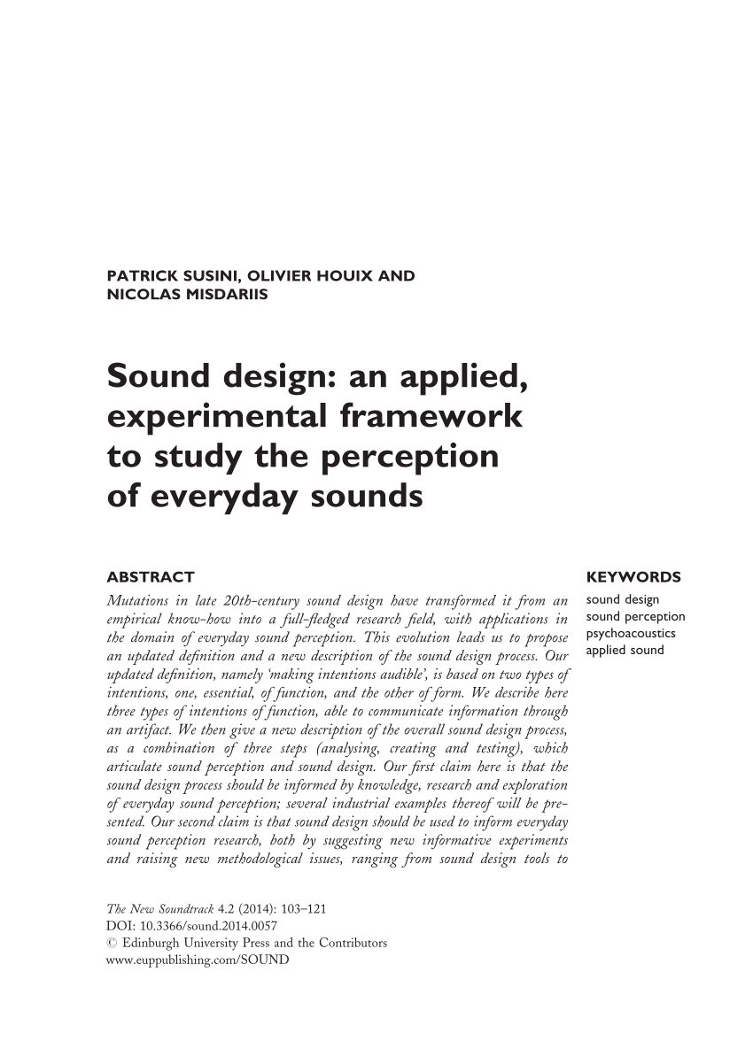 Pdf Sound Design An Applied Experimental Framework To Study The