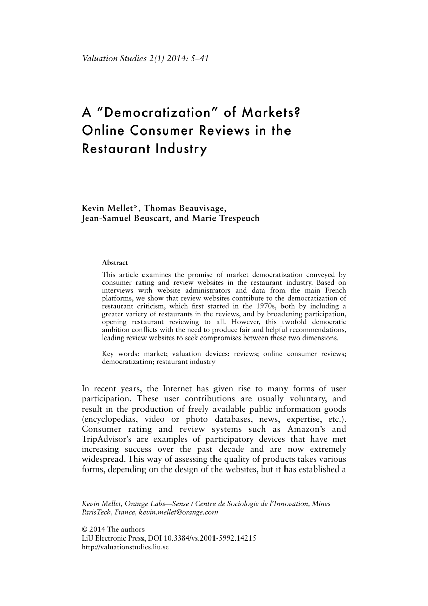 PDF) A “Democratization” of Markets? Online Consumer Reviews in