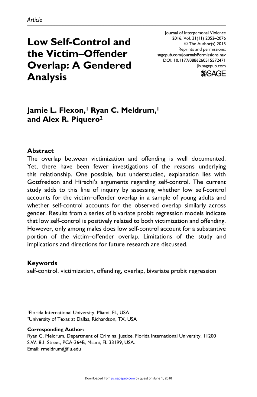 Pdf Low Self Control And The Victim Offender Overlap A Gendered Analysis