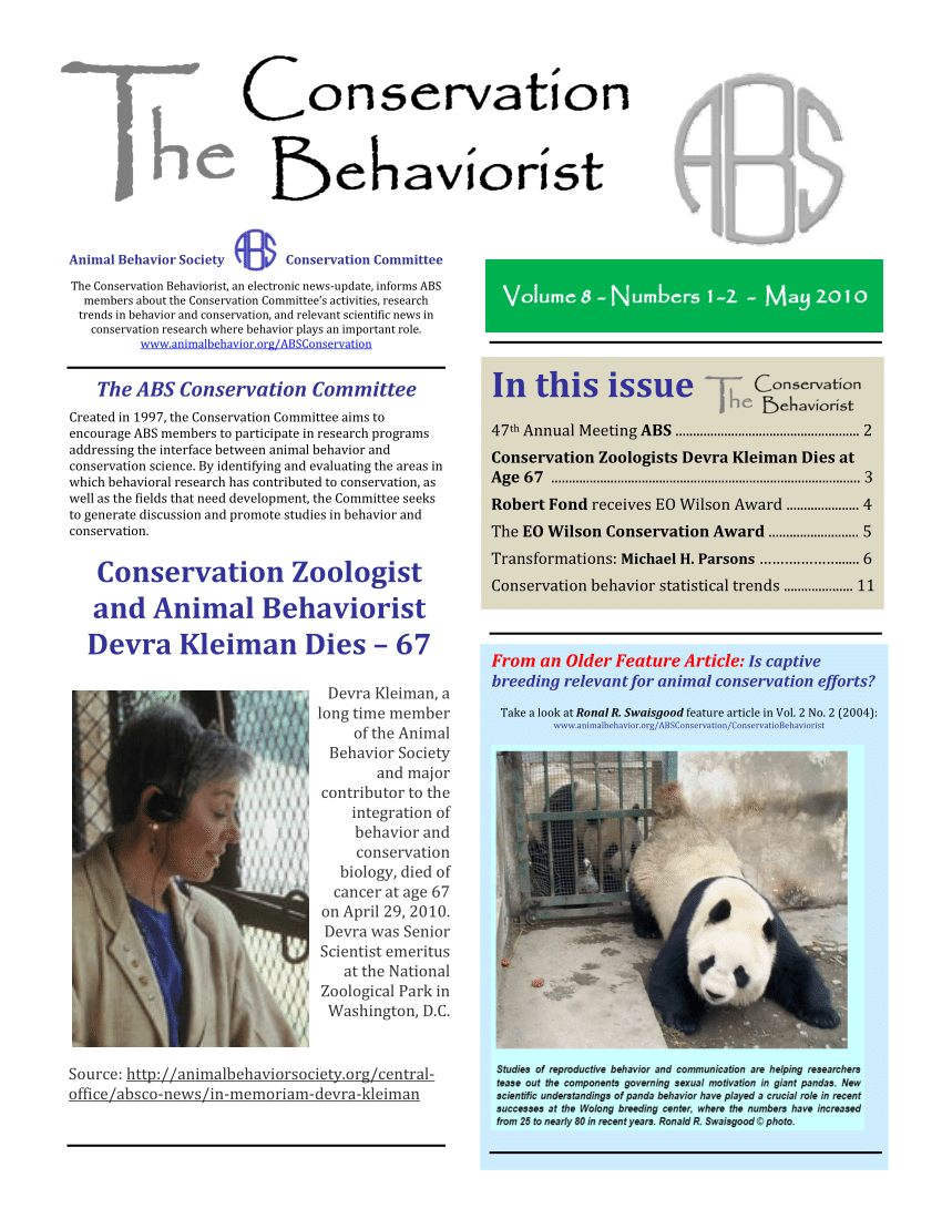 PDF) The Conservation Behaviorist Vol 8, No. 1 & 2 - Animal Behavior Society