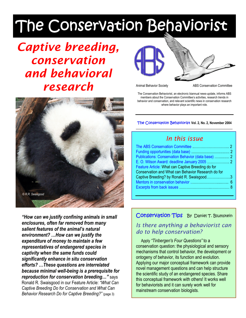 PDF) The Conservation Behaviorist Vol 2, No. 2 - Animal Behavior Society