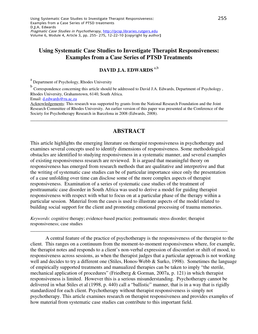 Pdf Using Systematic Case Studies To Investigate Therapist Responsiveness Examples From A Case Series Of Ptsd Treatments