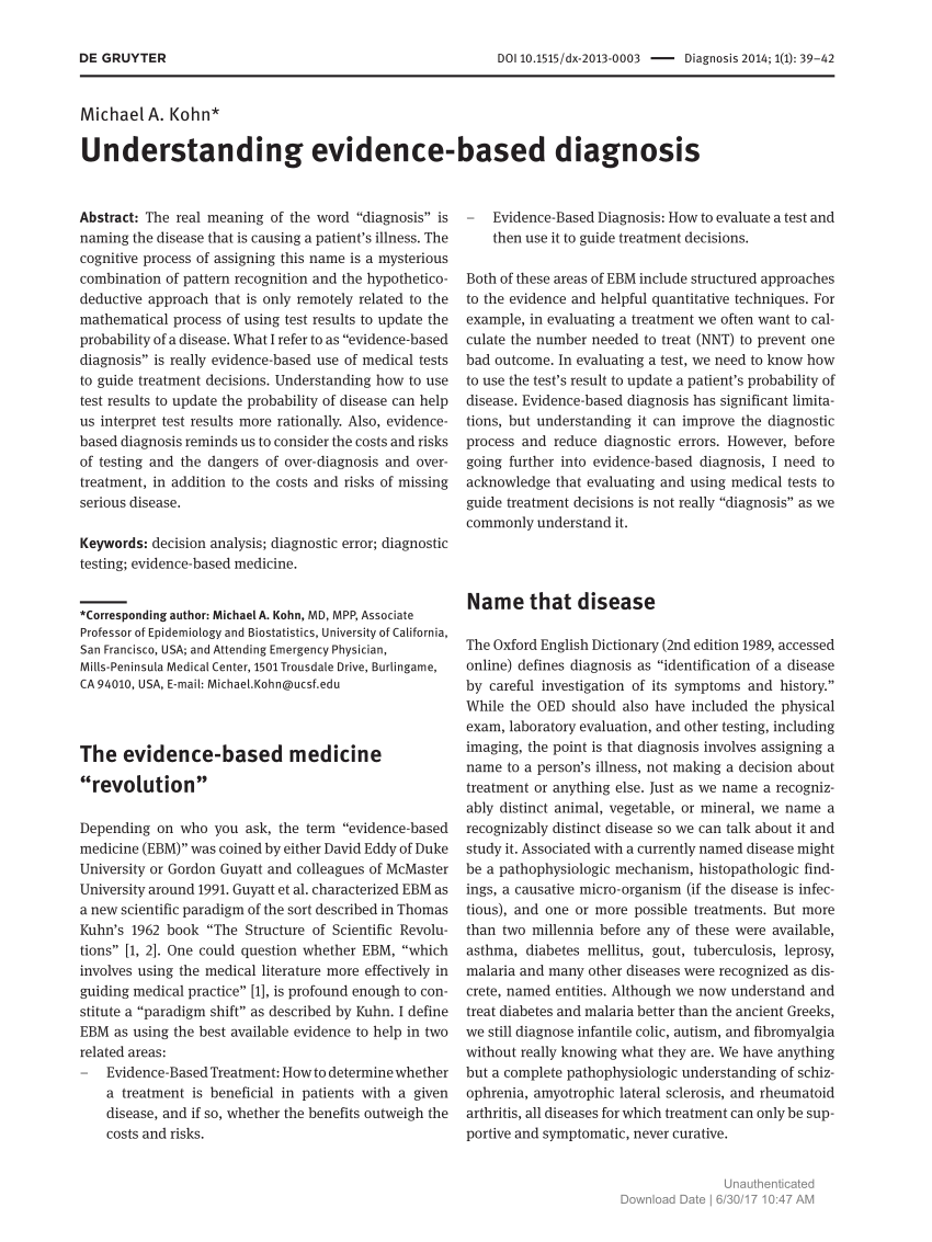 PDF) Understanding evidence-based diagnosis