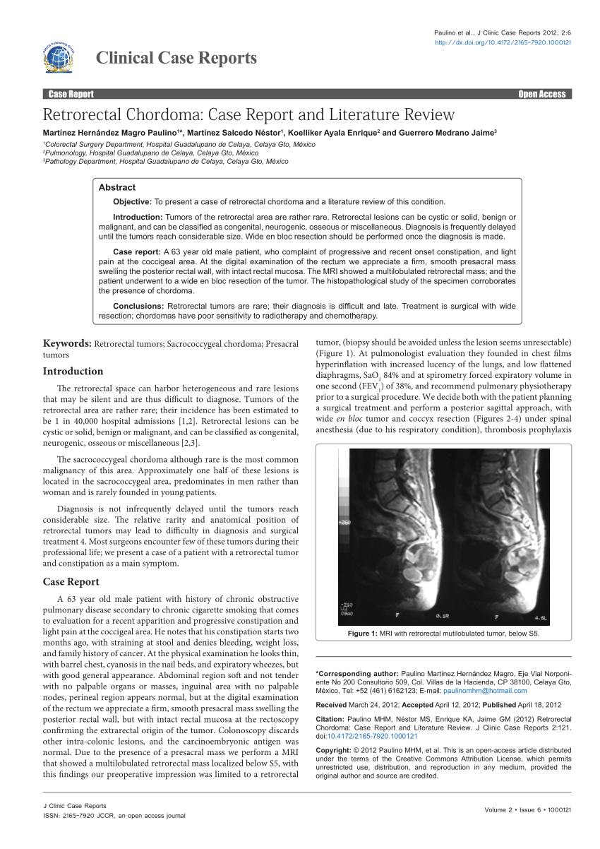 Pdf Retrorectal Chordoma Case Report And Literature Review 1659