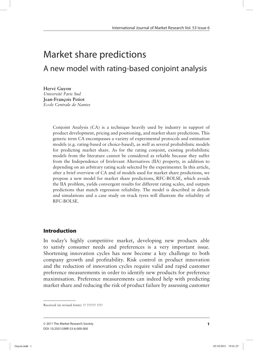 PDF) Market Share Predictions: A New Model with Rating-Based Conjoint  Analysis