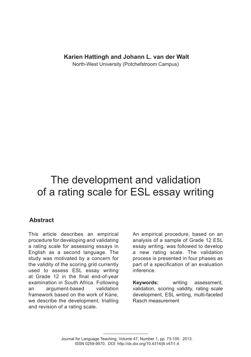 PDF) The development and validation of a rating scale for ESL