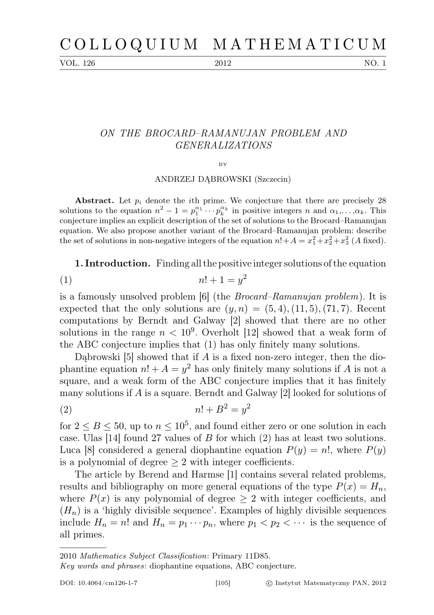 Pdf On The Brocard Ramanujan Problem And Generalizations