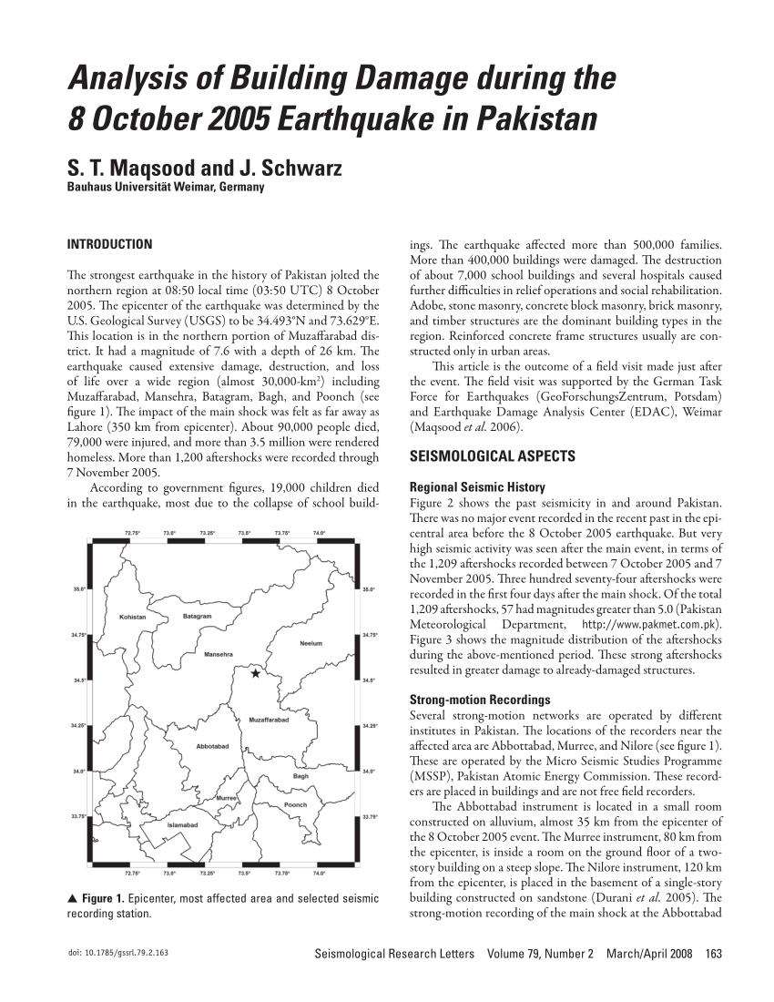 case study of 2005 earthquake in pakistan