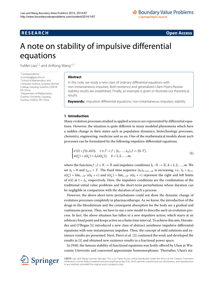 Pdf A Note On Stability Of Impulsive Differential Equations