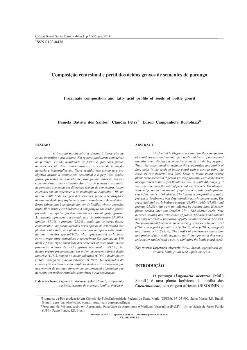 Pdf Composição Centesimal E Perfil Dos ácidos Graxos De Sementes De Porongo 1094