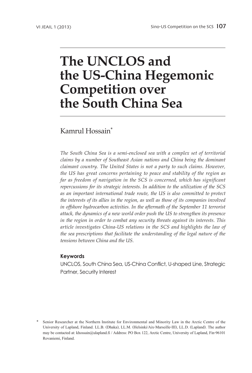 (PDF) The UNCLOS and the US-China hegemonic competition over the South