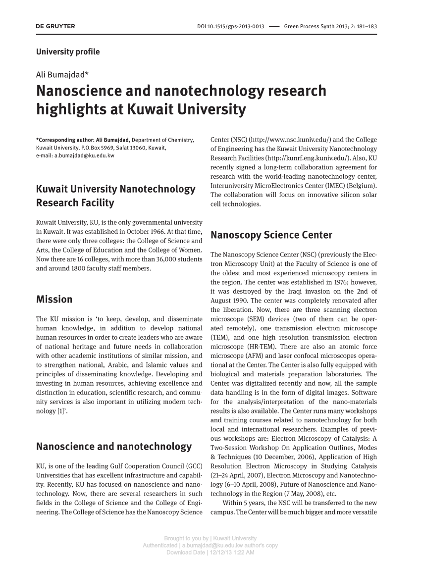 research articles of nanotechnology