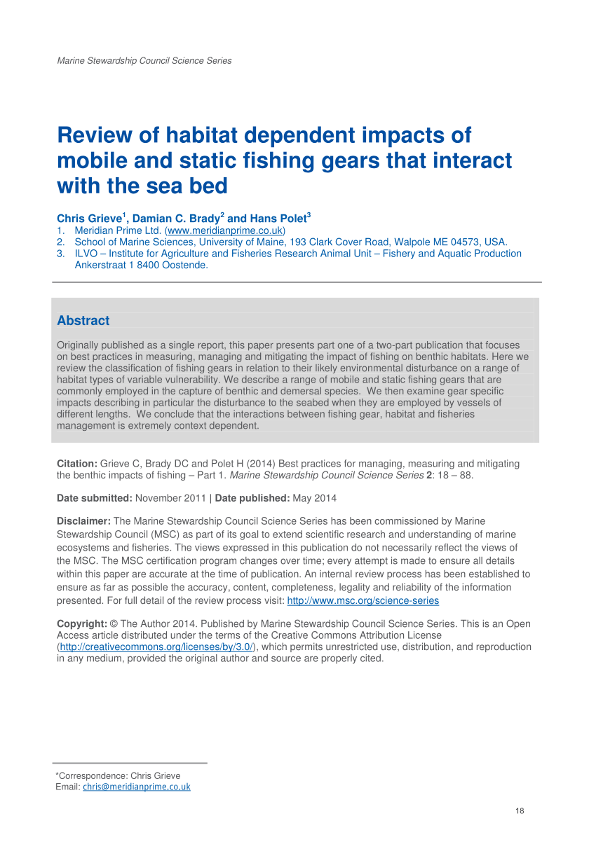PDF) Review of habitat dependent impacts of mobile and static fishing gears  that interact with the sea bed