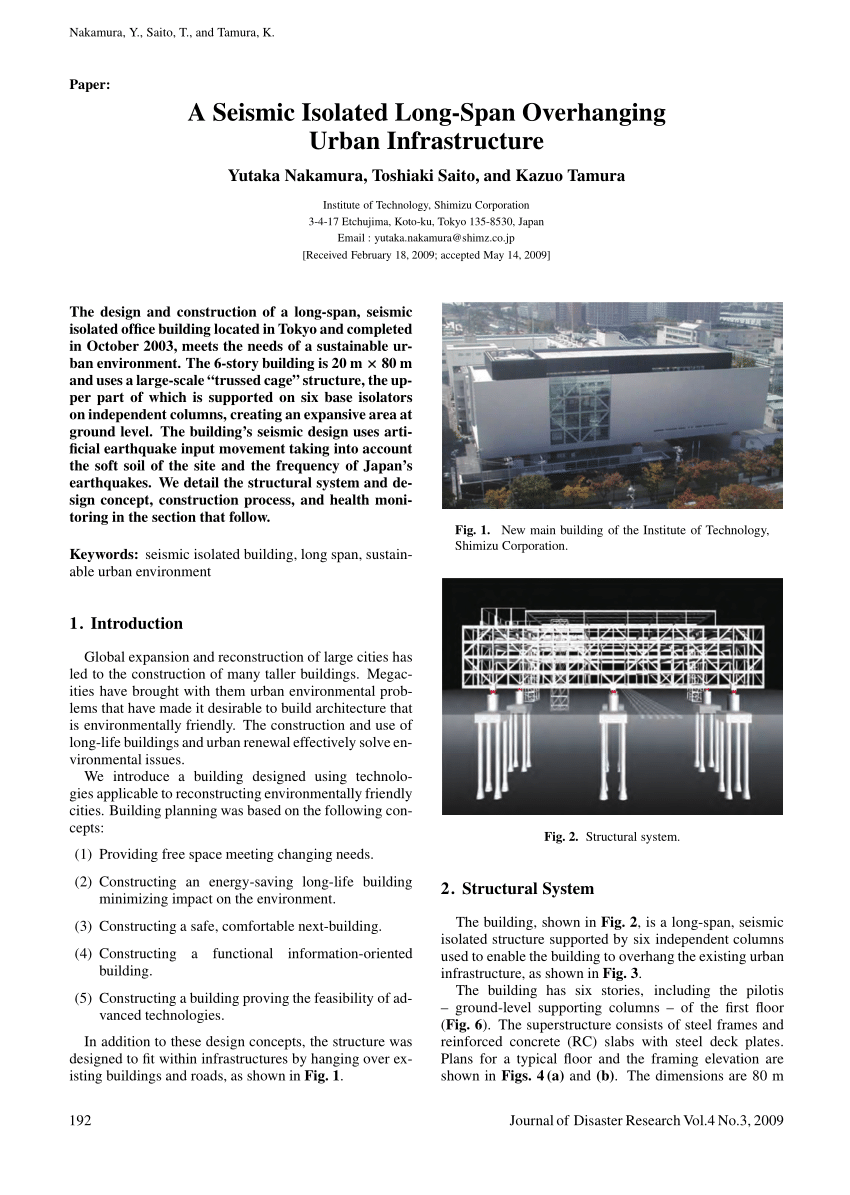Pdf A Seismic Isolated Long Span Overhanging Urban Infrastructure