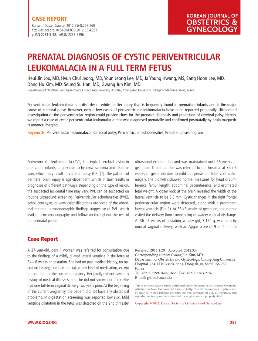 Pdf Prenatal Diagnosis Of Cystic Periventricular Leukomalacia In A Full Term Fetus 3725