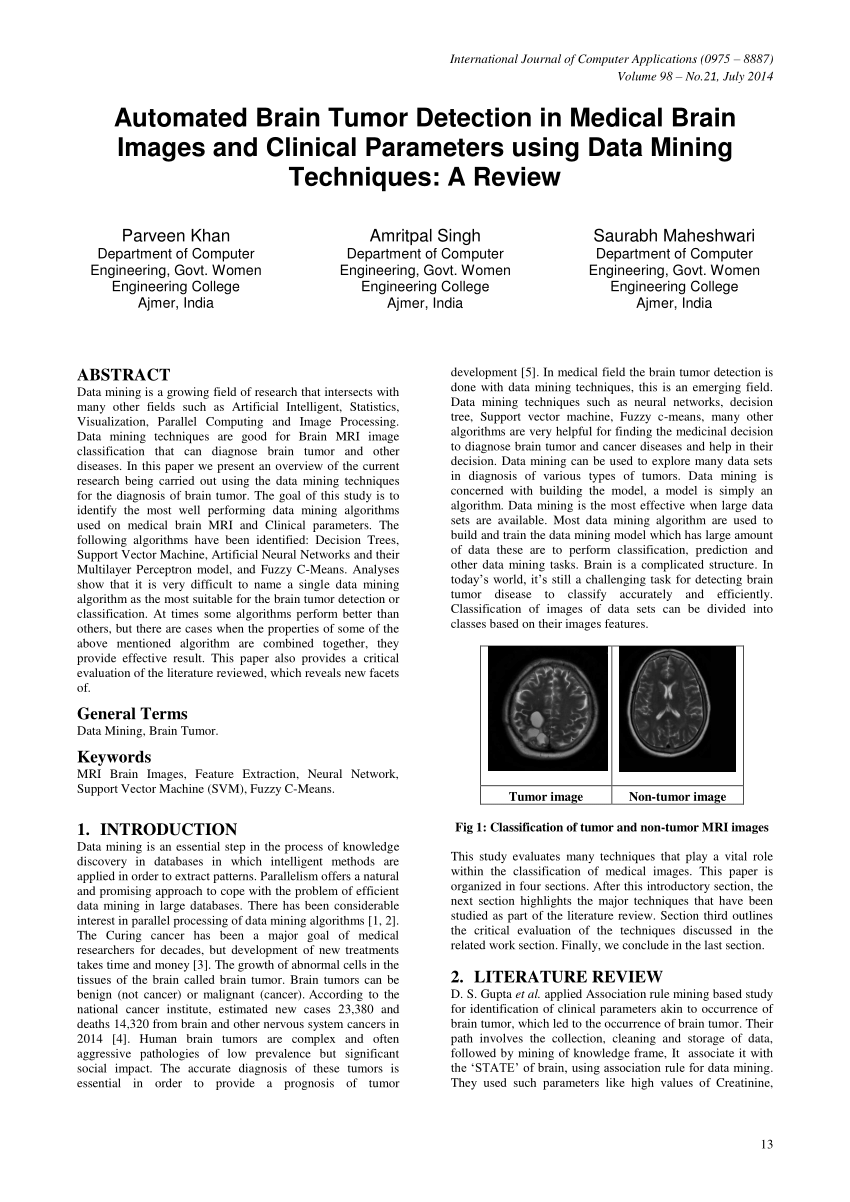 brain tumor detection research papers