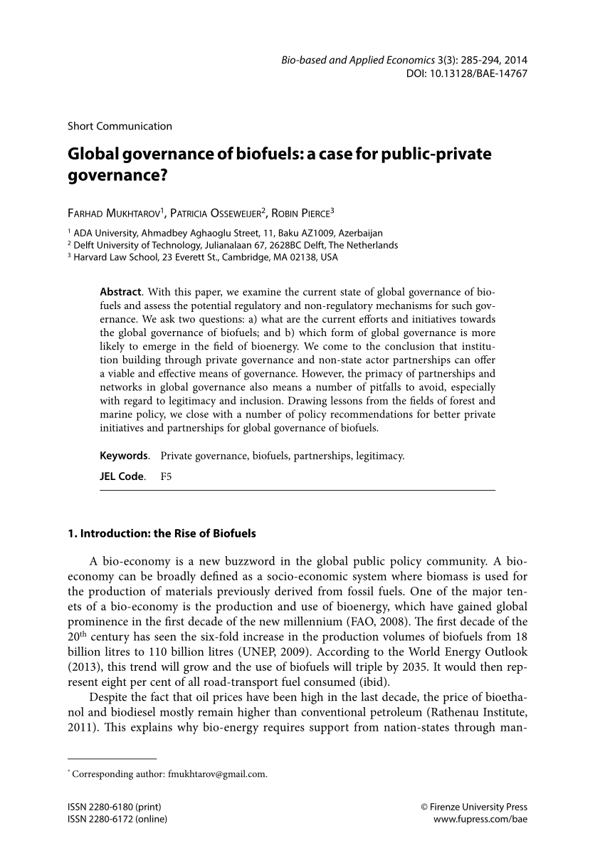(PDF) Global governance of biofuels: A case for public-private governance?