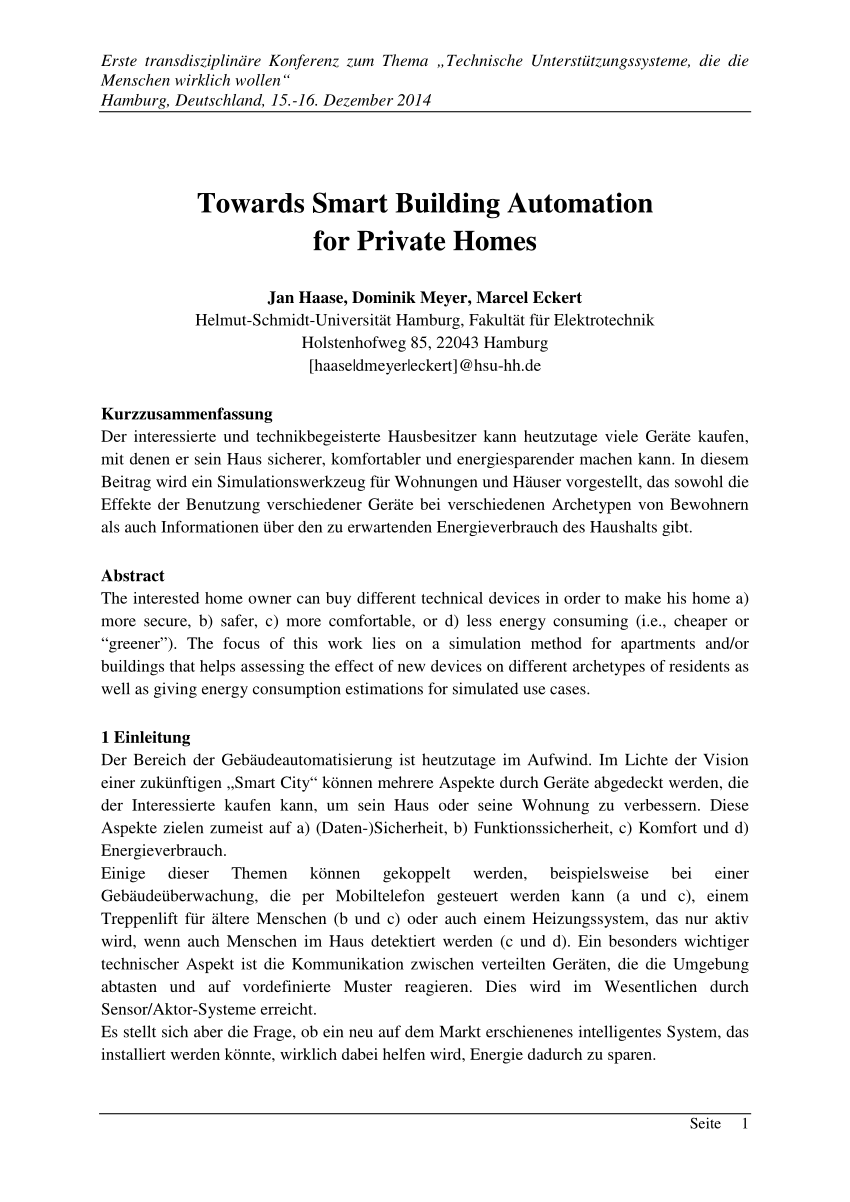 Pdf Towards Smart Building Automation For Private Homes