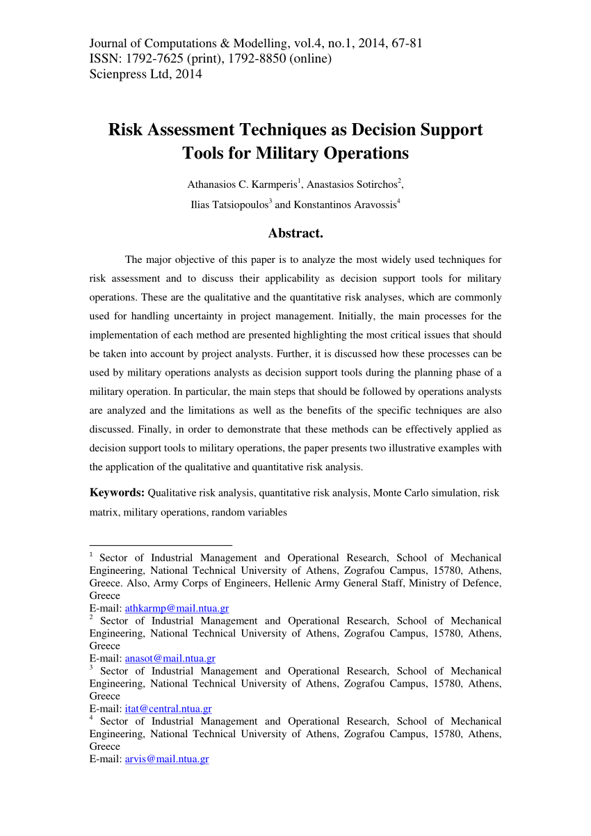 Pdf Risk Assessment Techniques As Decision Support Tools - 