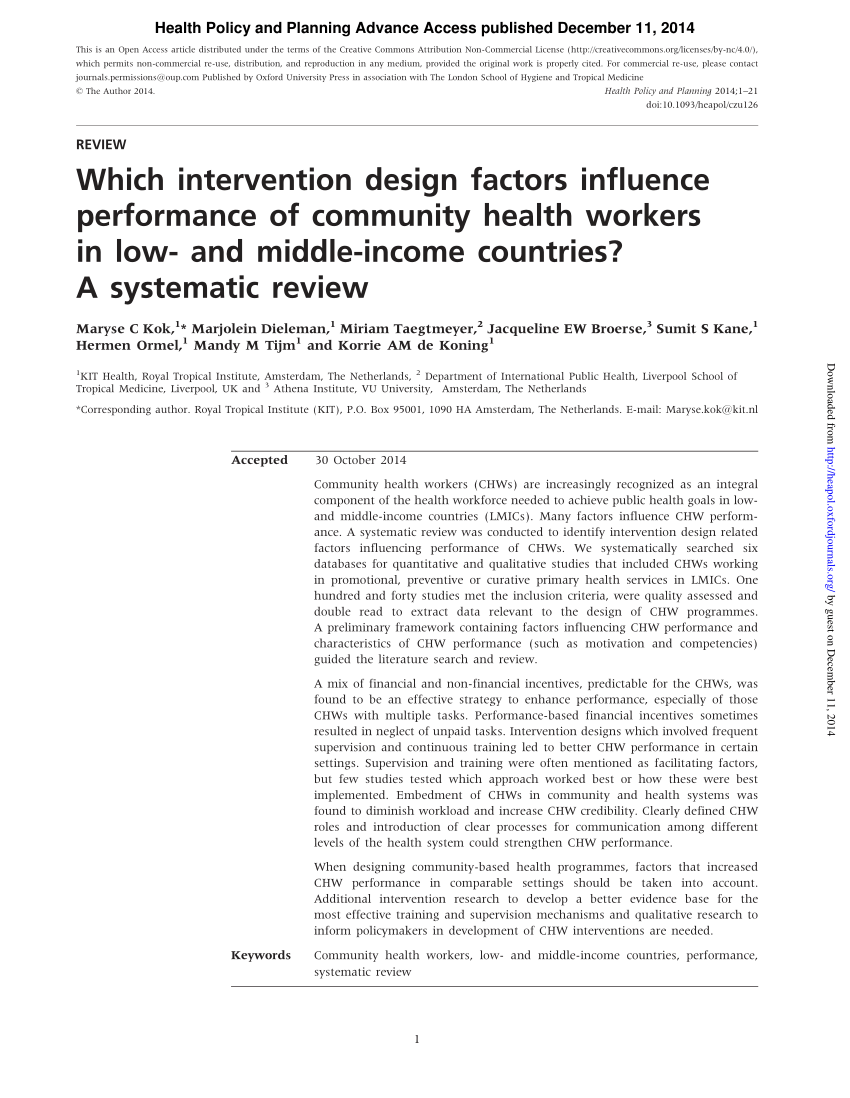 PDF) Which intervention design factors influence performance of community health workers in low- and middle-income countries? A systematic review photo