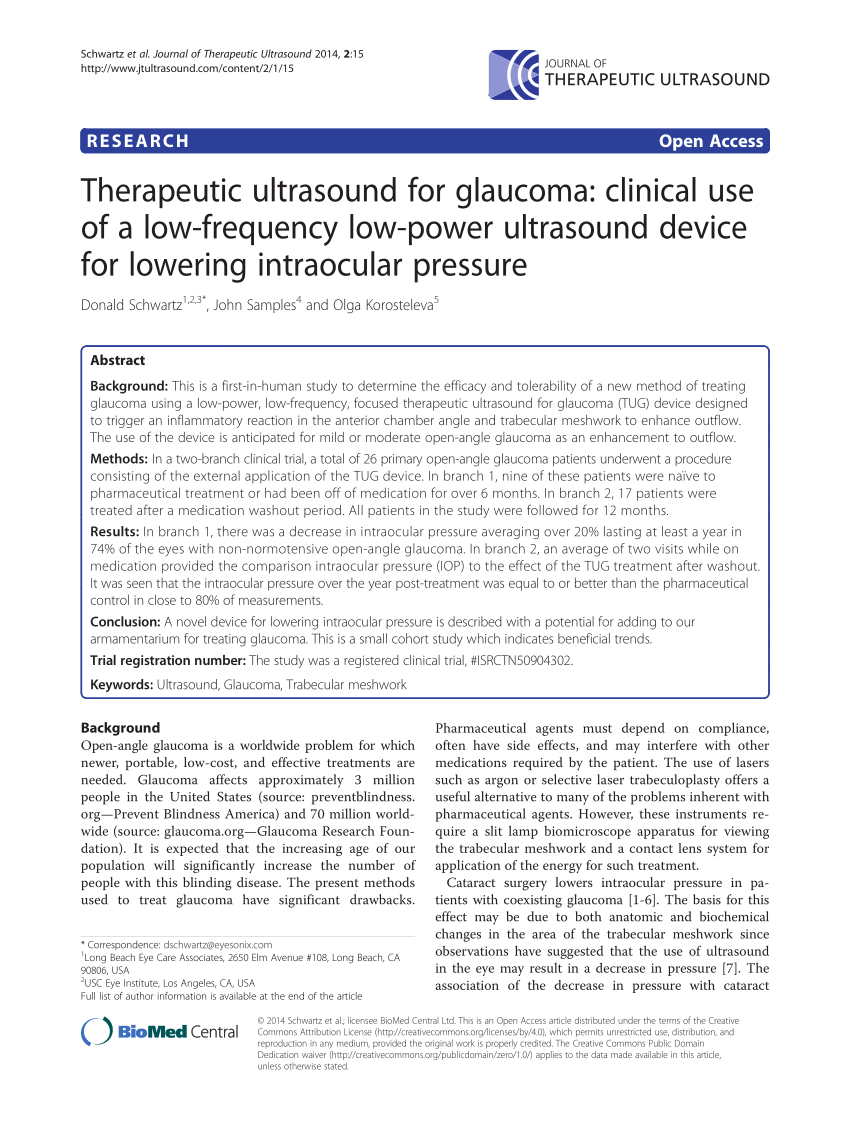 Pdf Therapeutic Ultrasound For Glaucoma Clinical Use Of A