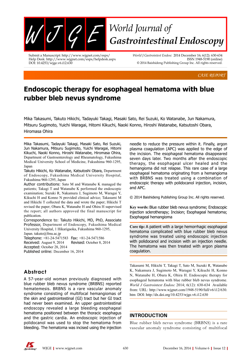 Endoscopic Therapy For Esophageal Hematoma With Blue Rubber Bleb Nevus Syndrome