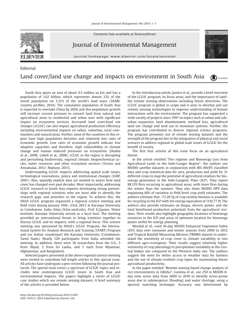Pdf Land Cover Land Use Change And Impacts On Environment In South Asia