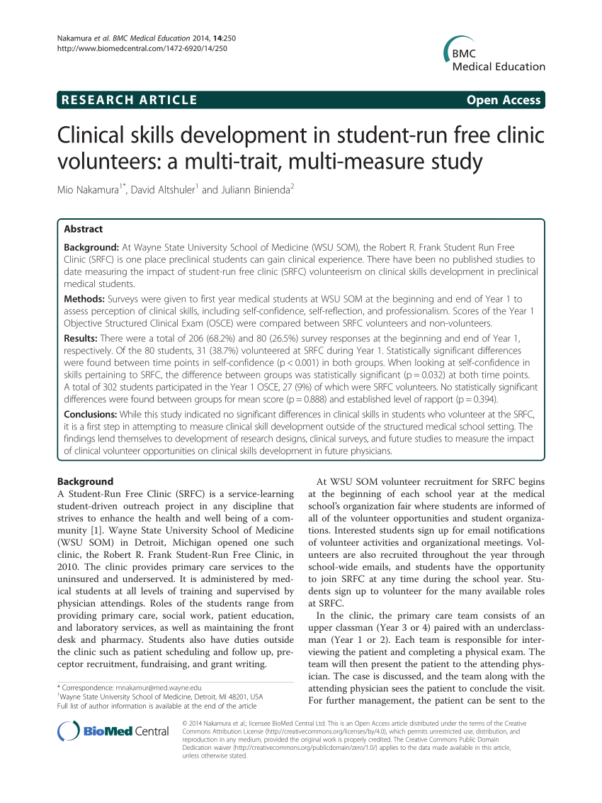 Pdf Erratum Clinical Skills Development In Student Run Free Clinic Volunteers A Multi Trait Multi Measure Study