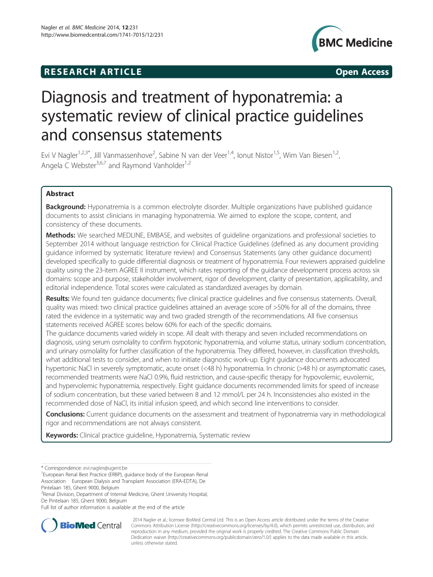 Pdf Diagnosis And Treatment Of Hyponatremia A Systematic Review Of Clinical Practice 3740