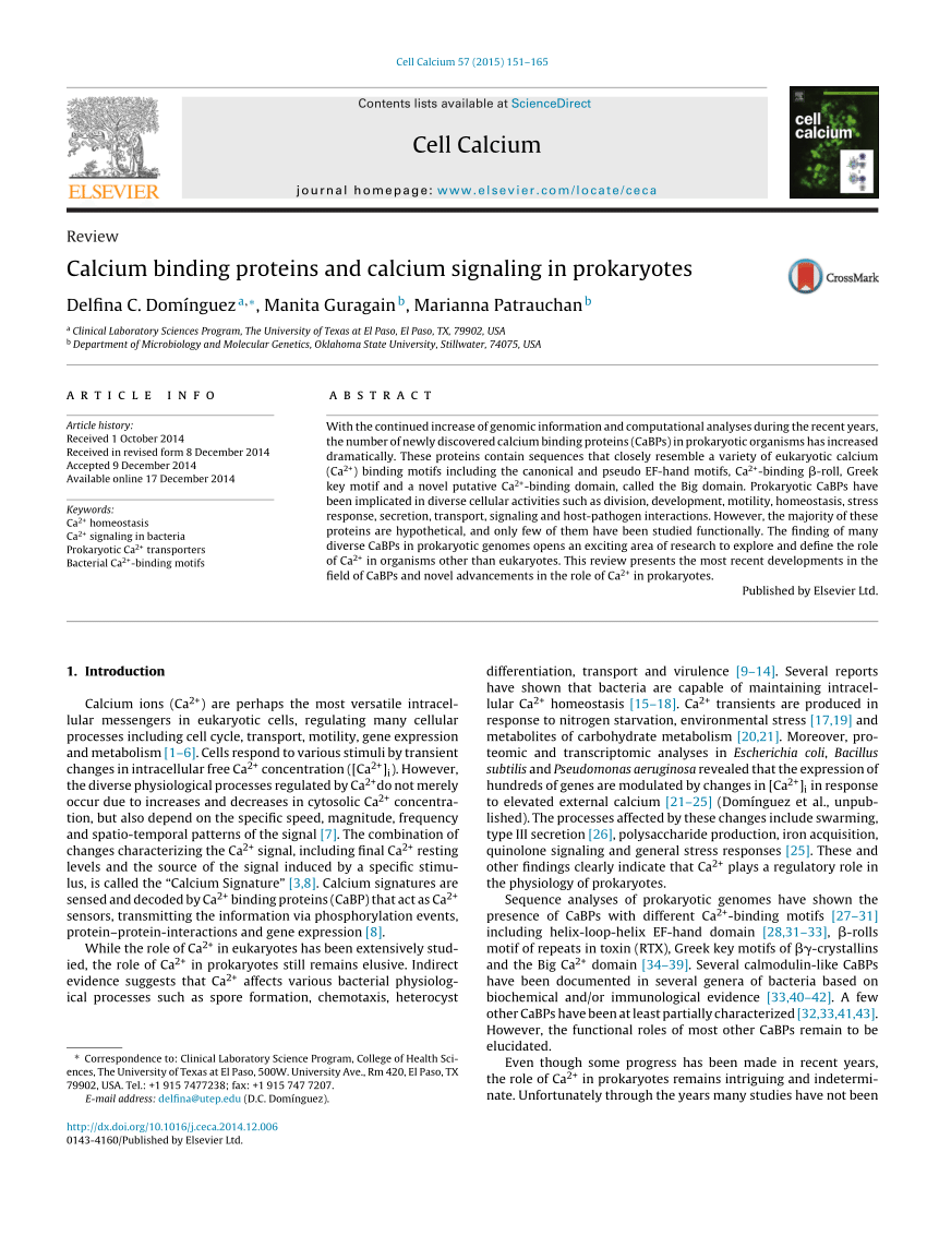 PDF) Calcium Binding Proteins and Calcium Signaling in Prokaryotes