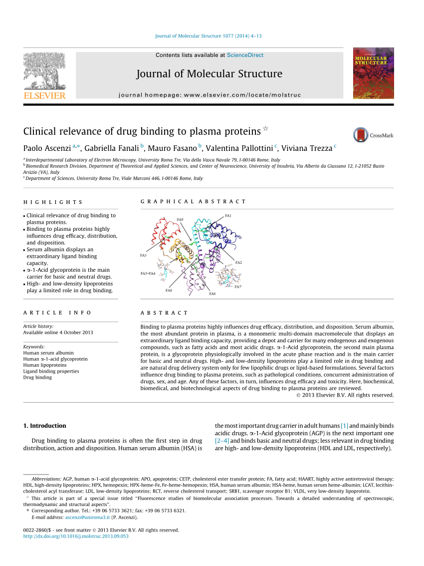 (PDF) Clinical relevance of drug binding to plasma proteins