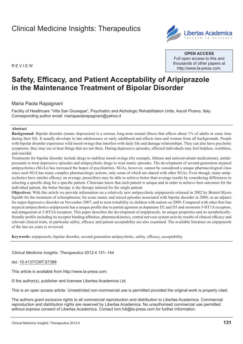 (PDF) Safety, Efficacy, and Patient Acceptability of Aripiprazole in