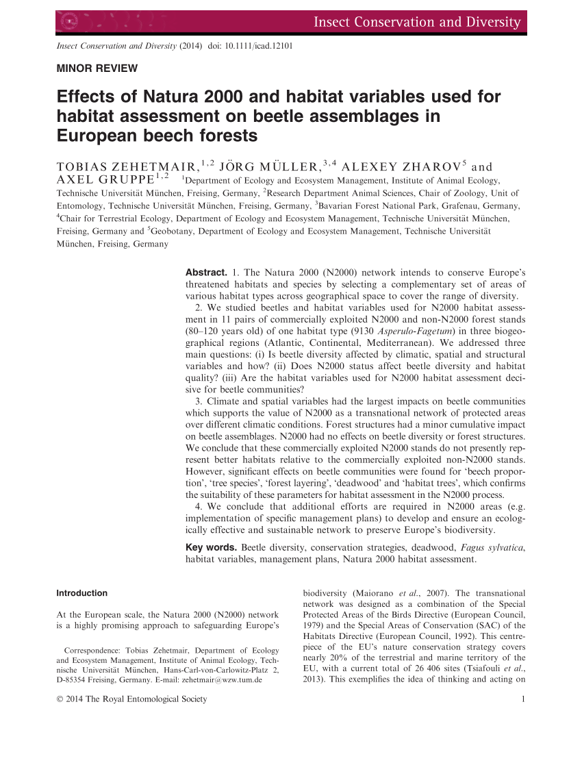 Pdf Effects Of Natura2000 And Habitat Variables Used For